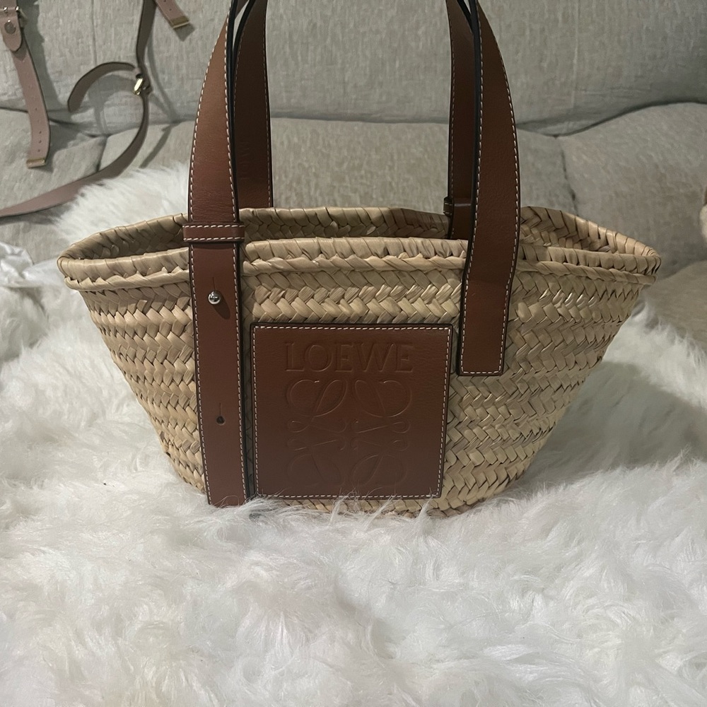 Loewe Tan and Brown Woven Tote Bag